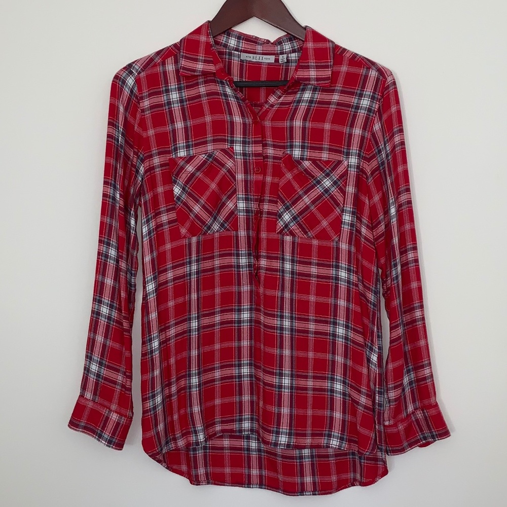 Women's Long Sleeve Button Front Shirt Plaid Sz Sm